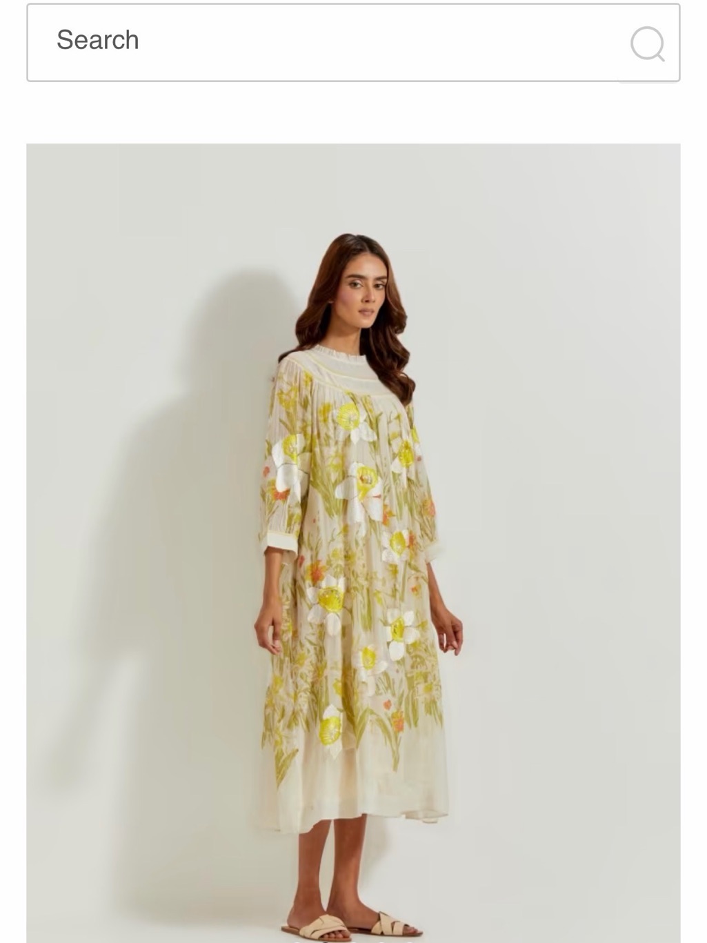 Cream Midi Dress With Yellow Floral Print - Women's Midi Dress